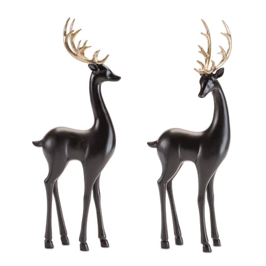 Melrose 16.5" Black Deer Figurine with Gold Antler Set